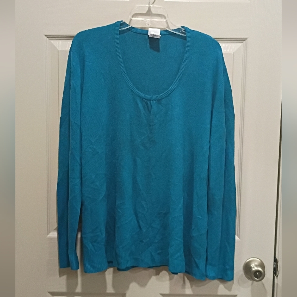 JUST MY SIZE Pullover Sweater Size 4X Venice Blue  Scoop Neck 100% Acrylic